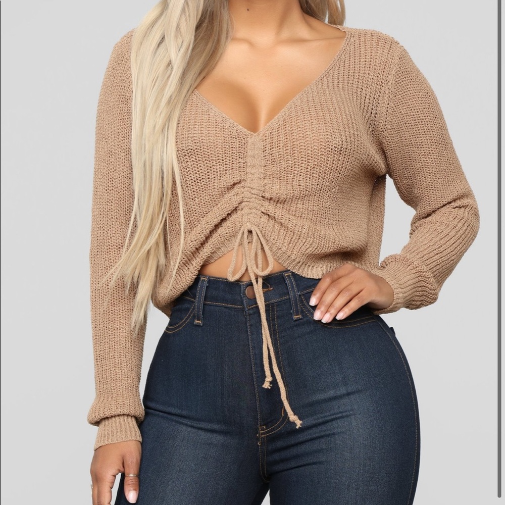 Fashion Nova- “Pull My Strings Sweater” In mocha.
